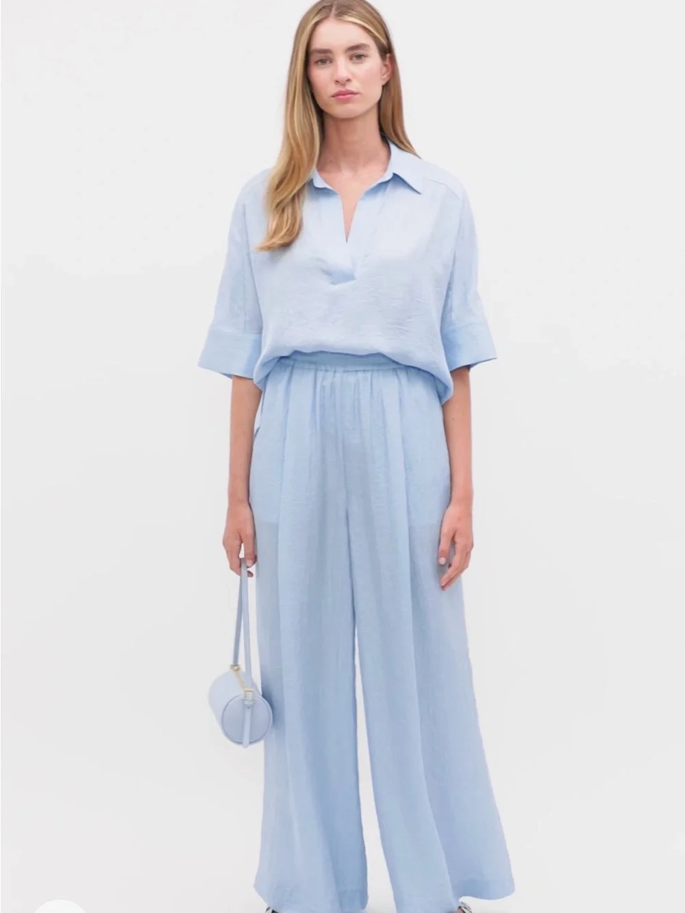 Seed Heritage Pale Blue Wide-Leg Pants& Blouse Set